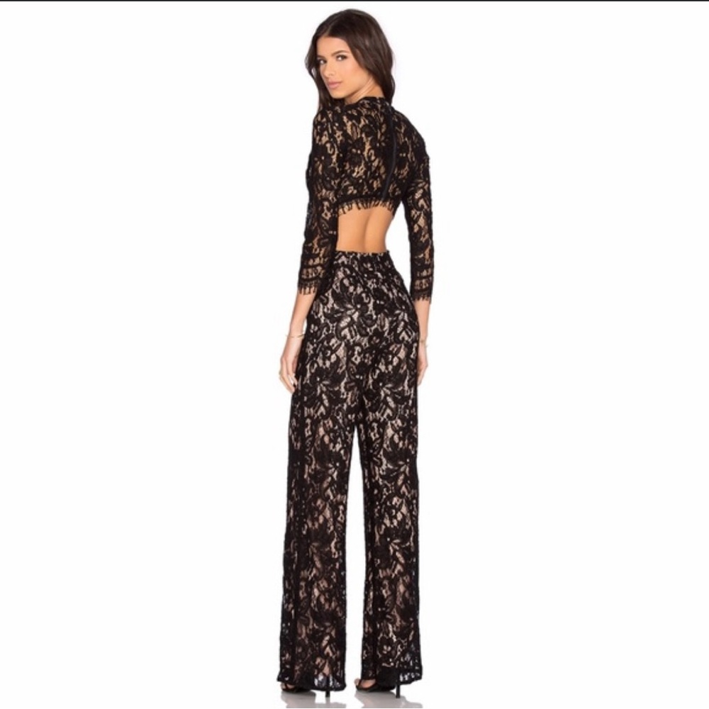 Alexis Black Lace Open Back Jumpsuit Size M